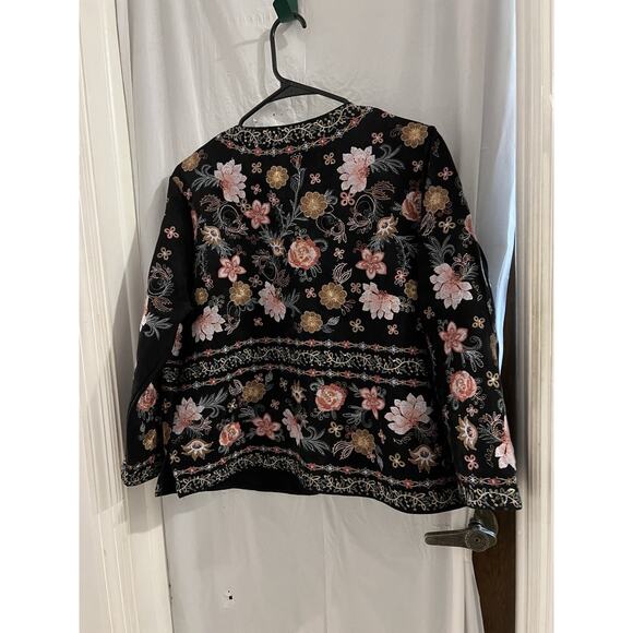 Savannah Jane Black Faux Suede Floral Embroidered Open Jacket Sz L - Picture 6 of 6